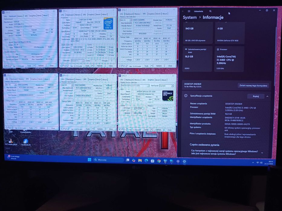 Komputer PC i5-4460/GTX1650/16GB/SSD+HDD/Win11