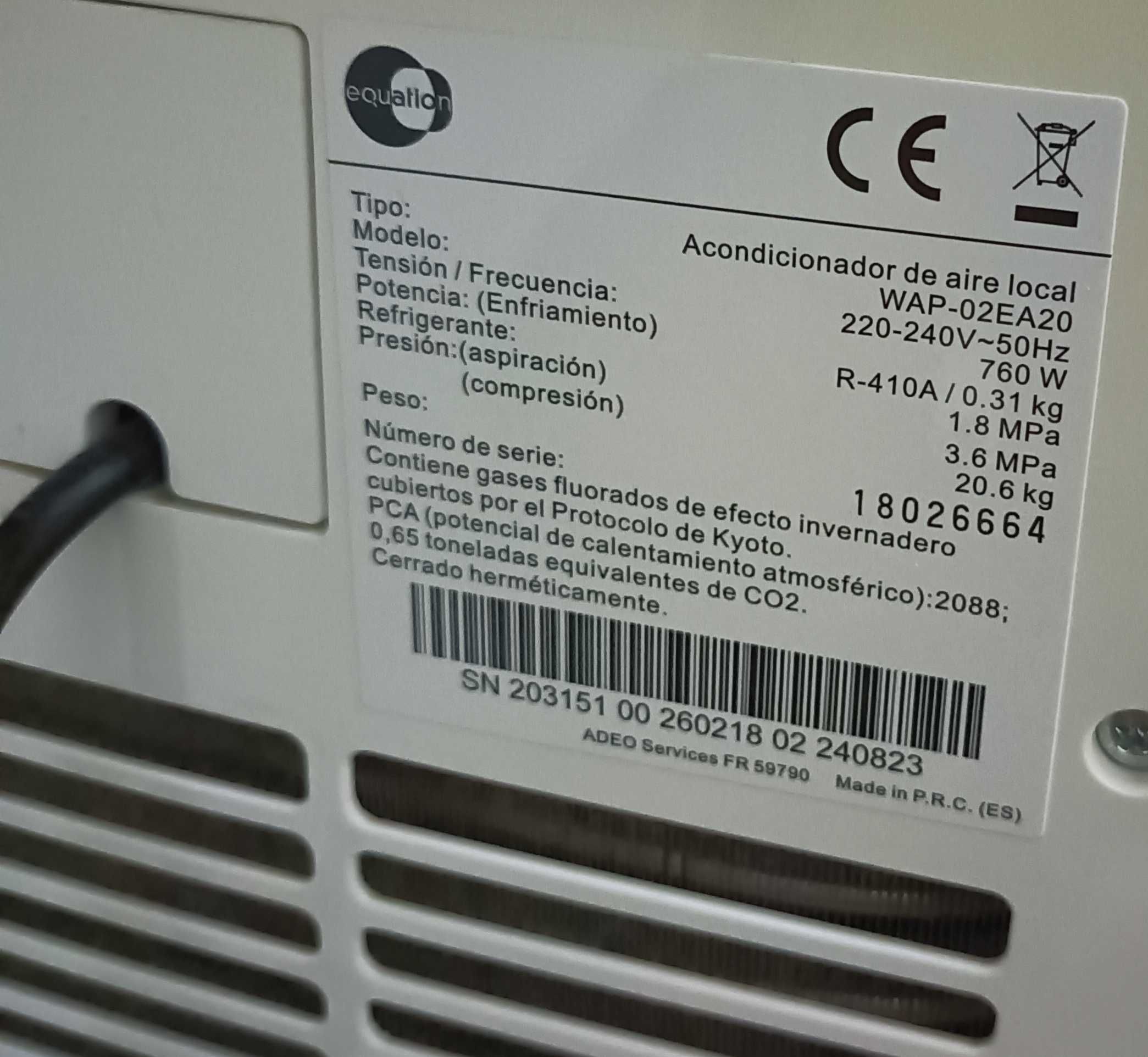 Ar condicionado portátil EQUATION 7000 BTU pouco utilizado