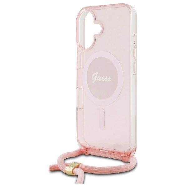 Etui Guess Crossbody Cord Script MagSafe na iPhone 16 - różowe