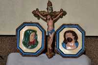 Jezus na krzyżu plus dwie płaskorzeźby XIX wiek