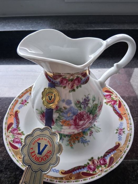 Jarro e prato de porcelana vintage T Limoges Vizavi