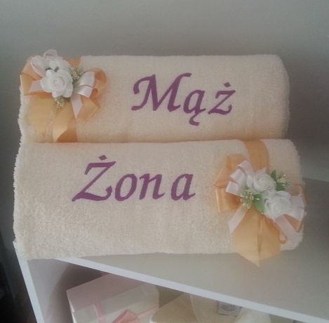 Komplet ręczników 50/90 cm z haftem , 2 szt. prezent na ślub, wesele