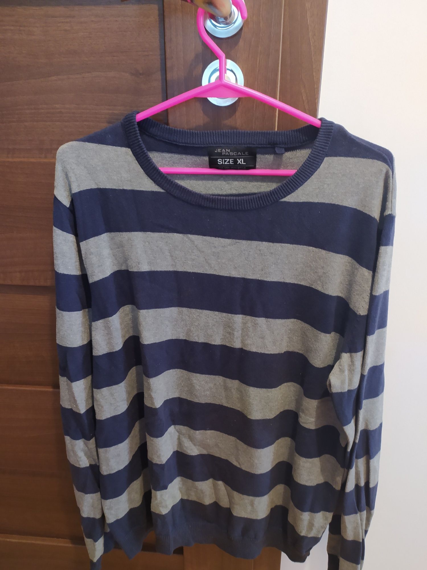 Sweter w paski szaro-granatowy xl