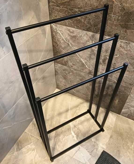 Stojak Wieszak Łazienkowy Metalowy Loft Podłogowy Stojący Czarny