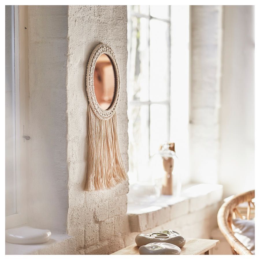 Ikea ENERGISKOG Lustro z frędzlami beżowy 26x48 cm BOHO makrama NOWE