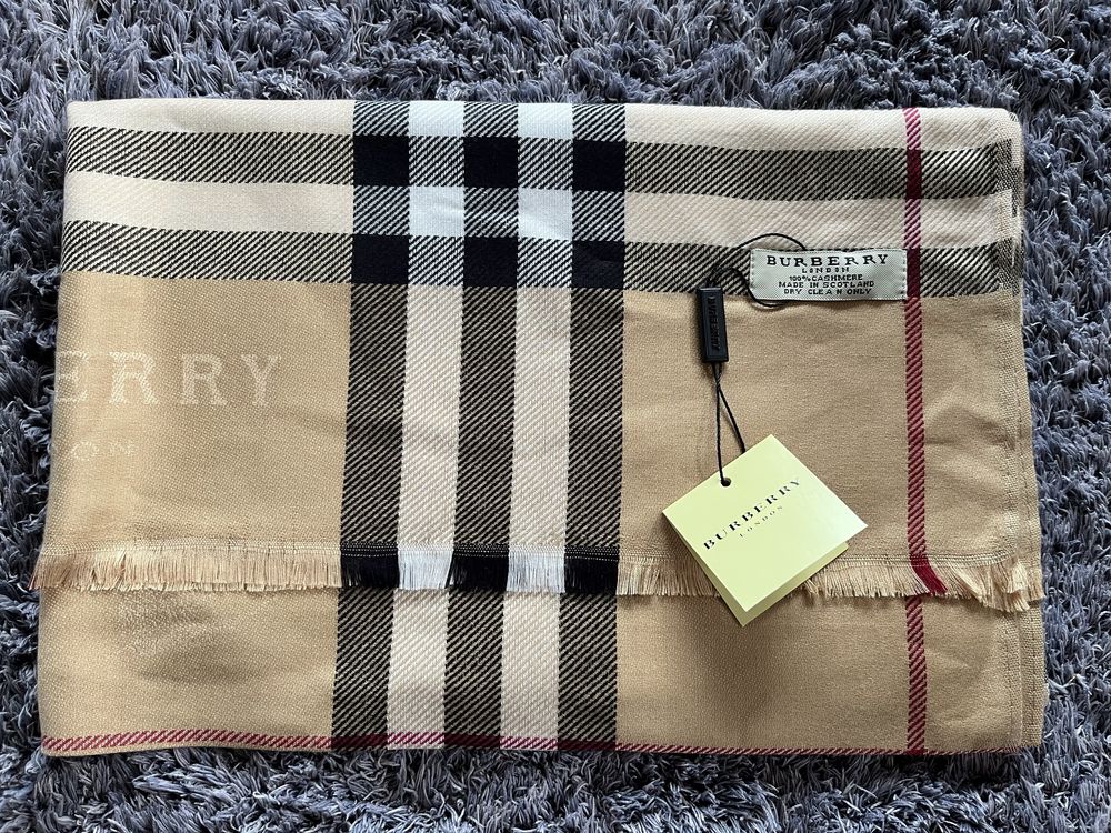 KARMEL CAMEL. Burberry chusta szal w kratę | kaszmirowa 180x70