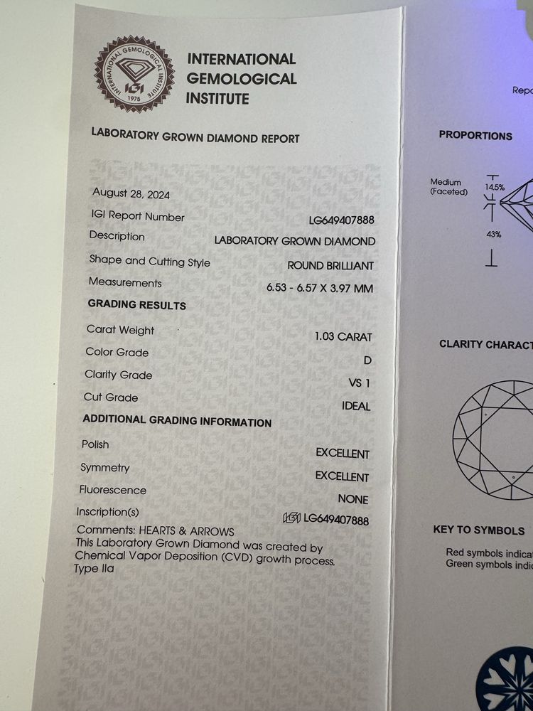 Pierścionek z diamentem 1 ct VS1 D, brylantem, certyfikat IGI