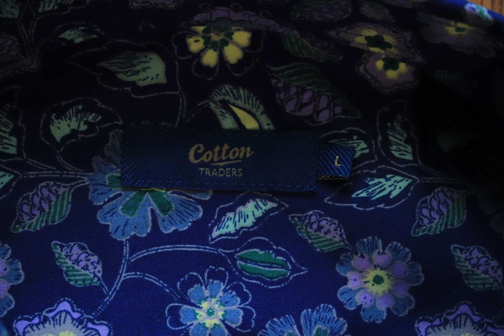 Koszula Cotton Traders r. L męska w kwiaty niebiesko-fioletowa na lato