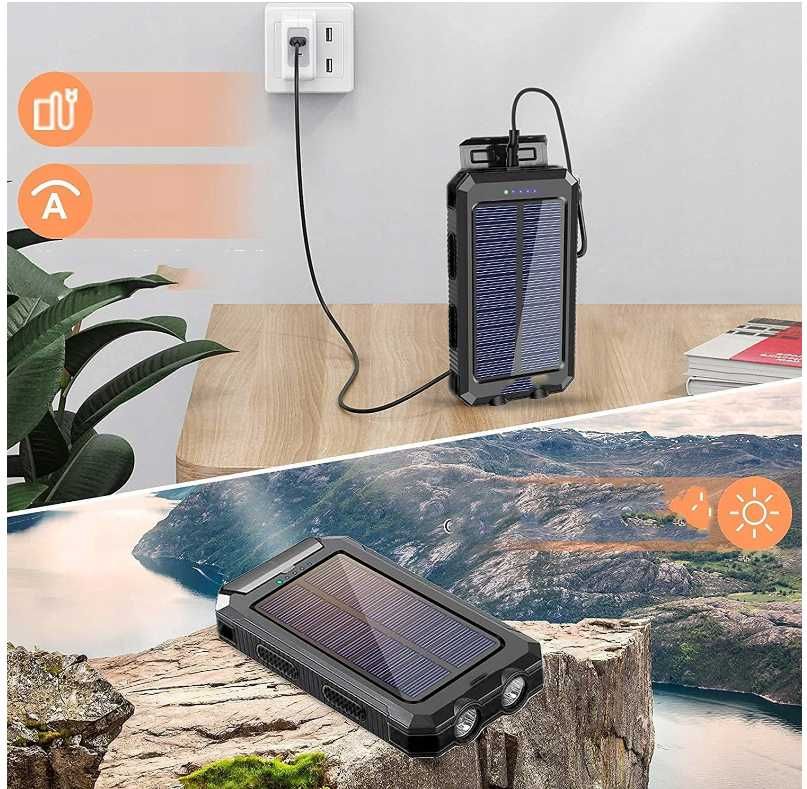 Solarny PowerBank 30000 mAh 2xUSB Latarka 2w1 Solar Led lampa 20000