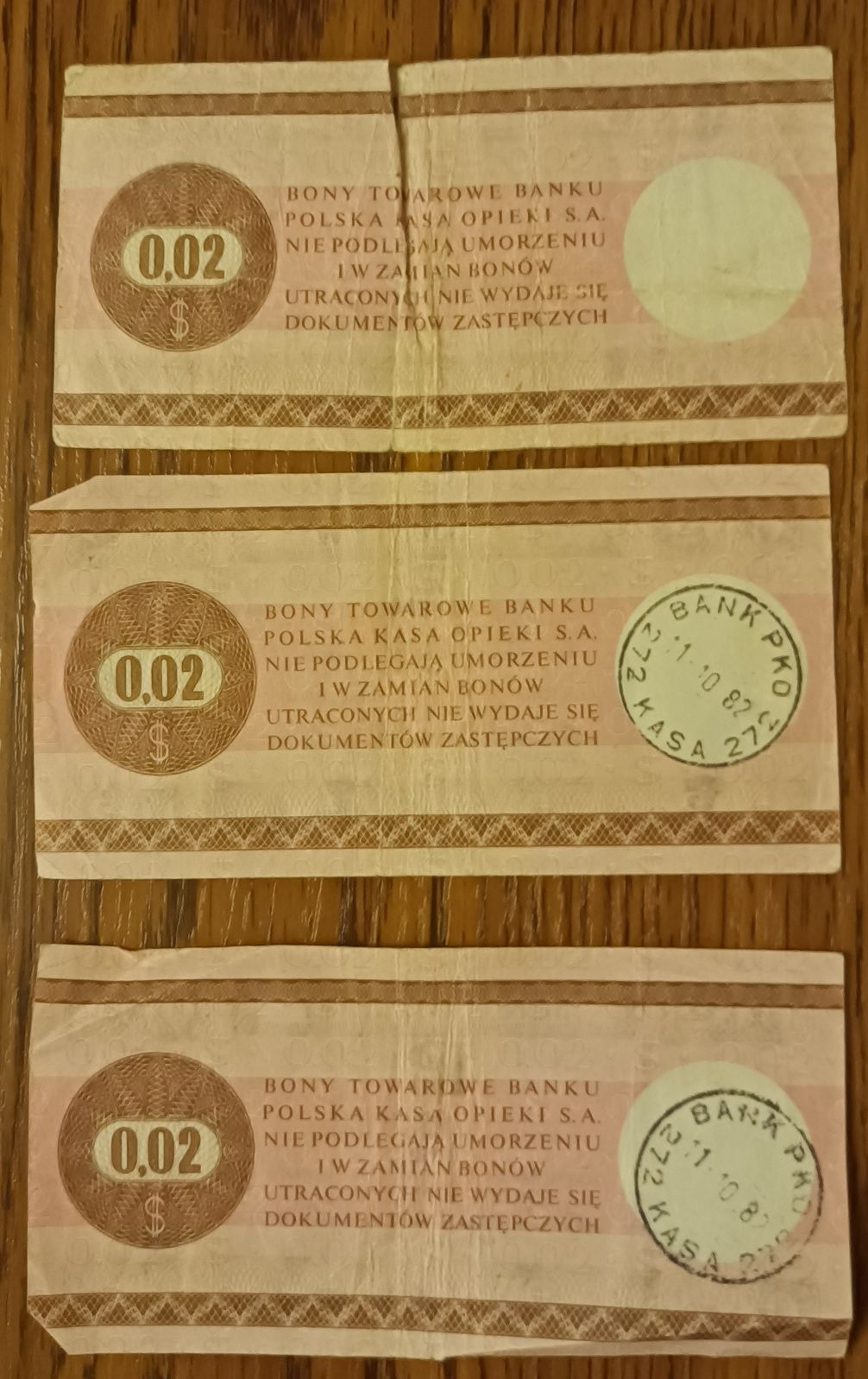 Bony towarowe trzy sztuki Pewex z 1979 roku