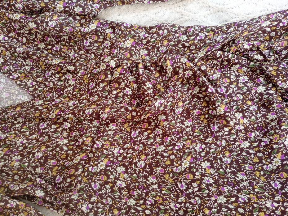 ZARA S śliczna brązowa krótka sukienka mini w kwiaty kwiatuszki