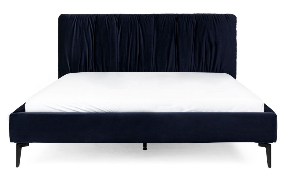 Łóżko tapicerowane ze stelażem granat czarne nogi