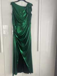 Długa błyszcząca zielona sukienka r. 46