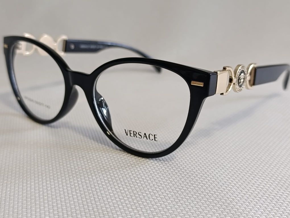 VERSACE nowe czarne damskie okulary zerówki zlote logo filtr uv 400
