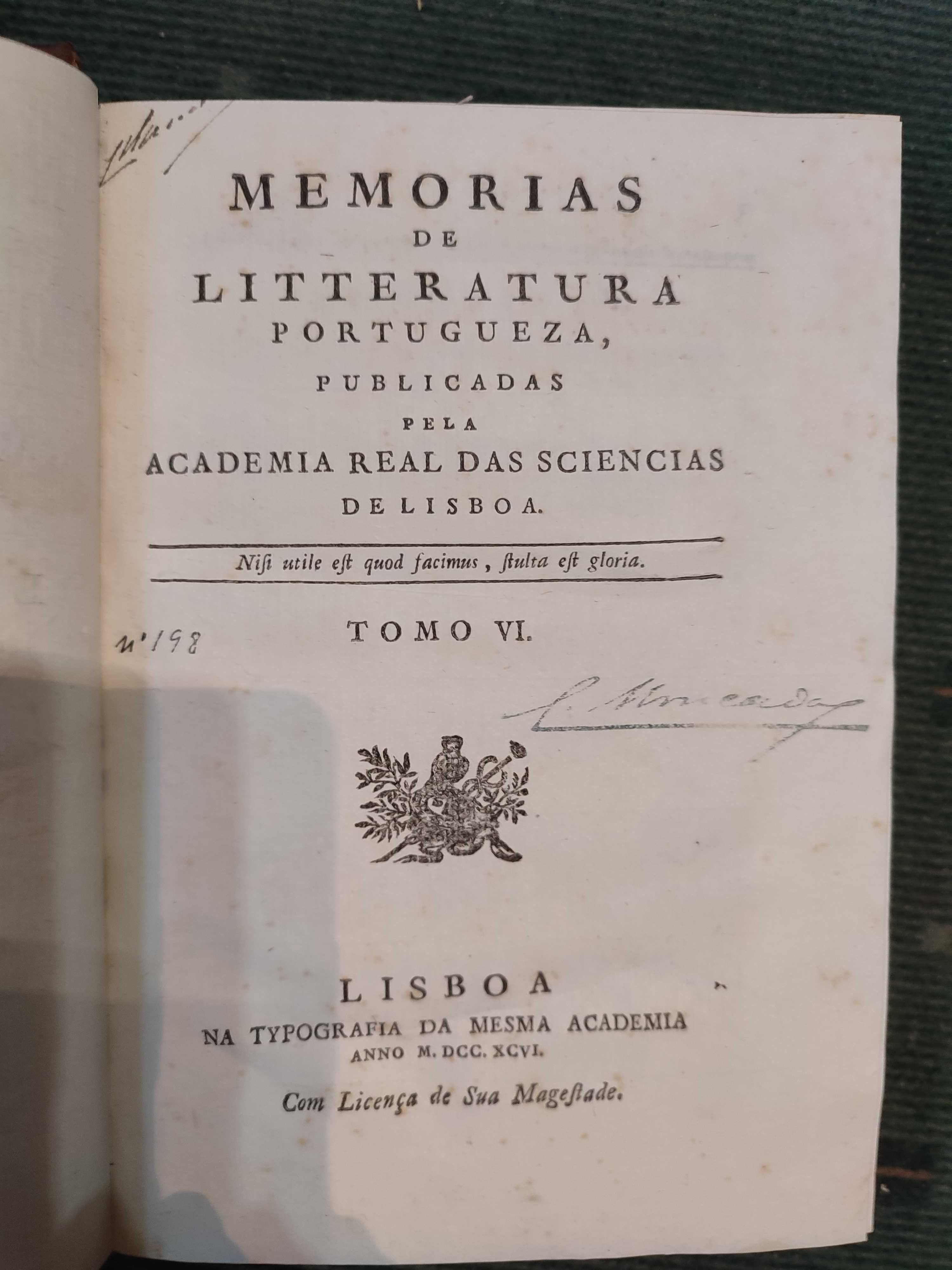 5 volumes Memórias de Litteratura Portugueza Edição Séc XVIII, Séc XIX