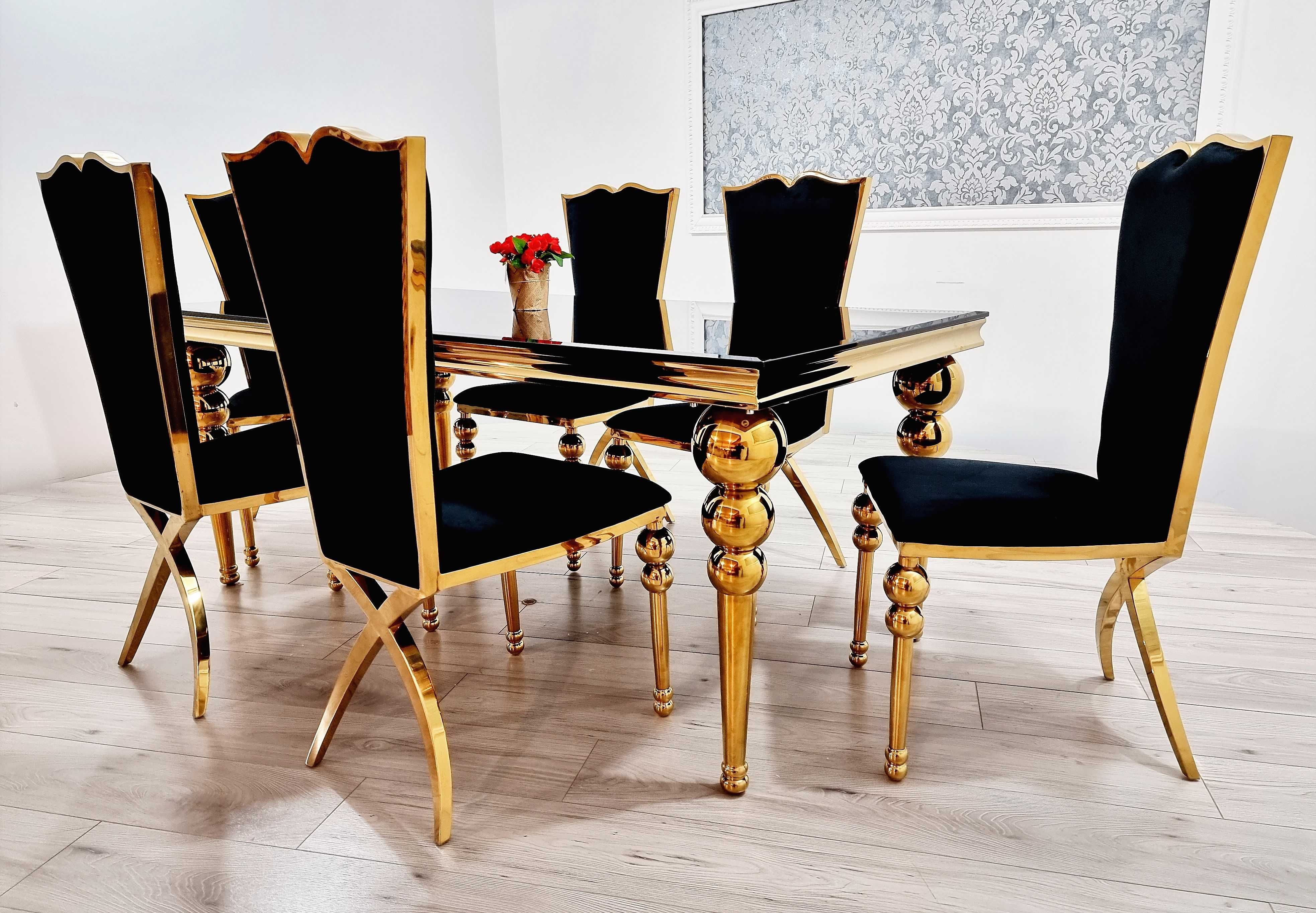 Stół + 6 krzeseł GLAMOUR Jadalnia PRINCESSA GOLD Glamour