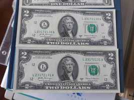 Notas de 1 e 2 Dólares USA