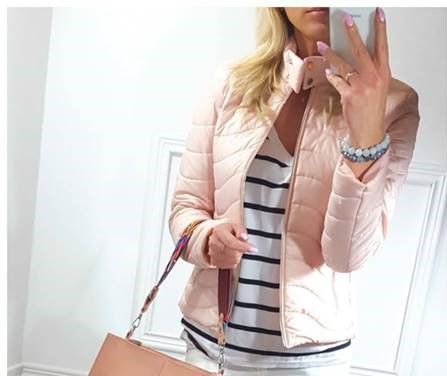 Kurtka pikowana ze stójką nude jasny róż r.36