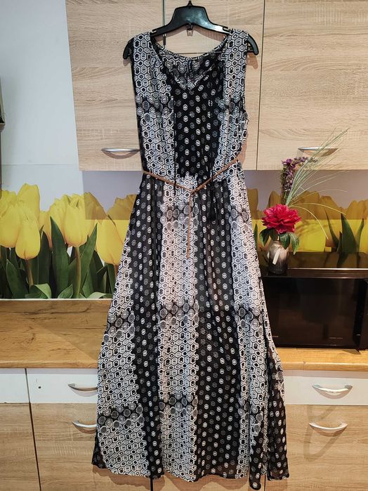 Zwiewna długa sukienka Jean Pascale rozmiar 44/46 poliester