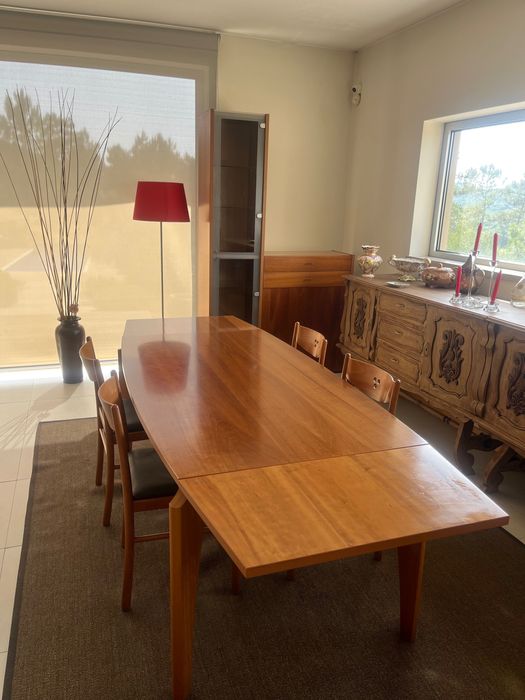 Móveis de sala - mesa jantar, 4 cadeiras e movel alto com lateral