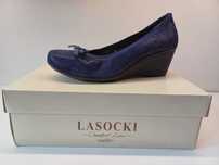 LASOCKI buty damskie czółenka r. 38 skóra _ 036-03 _ granat _ koturn