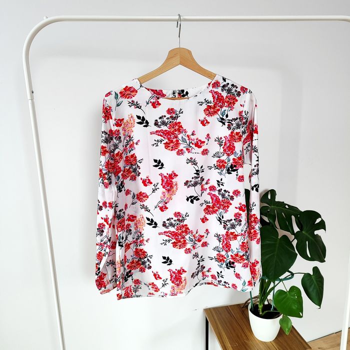 Bluzka koszula biała w kwiaty 40 L Greenpoint elegancka floral