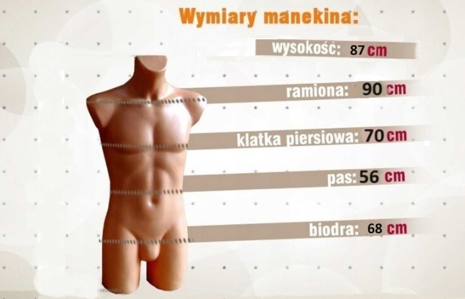 Tors męski Długi Beżowy Manekin wystawowy Plastik Kolor cielisty NOWY