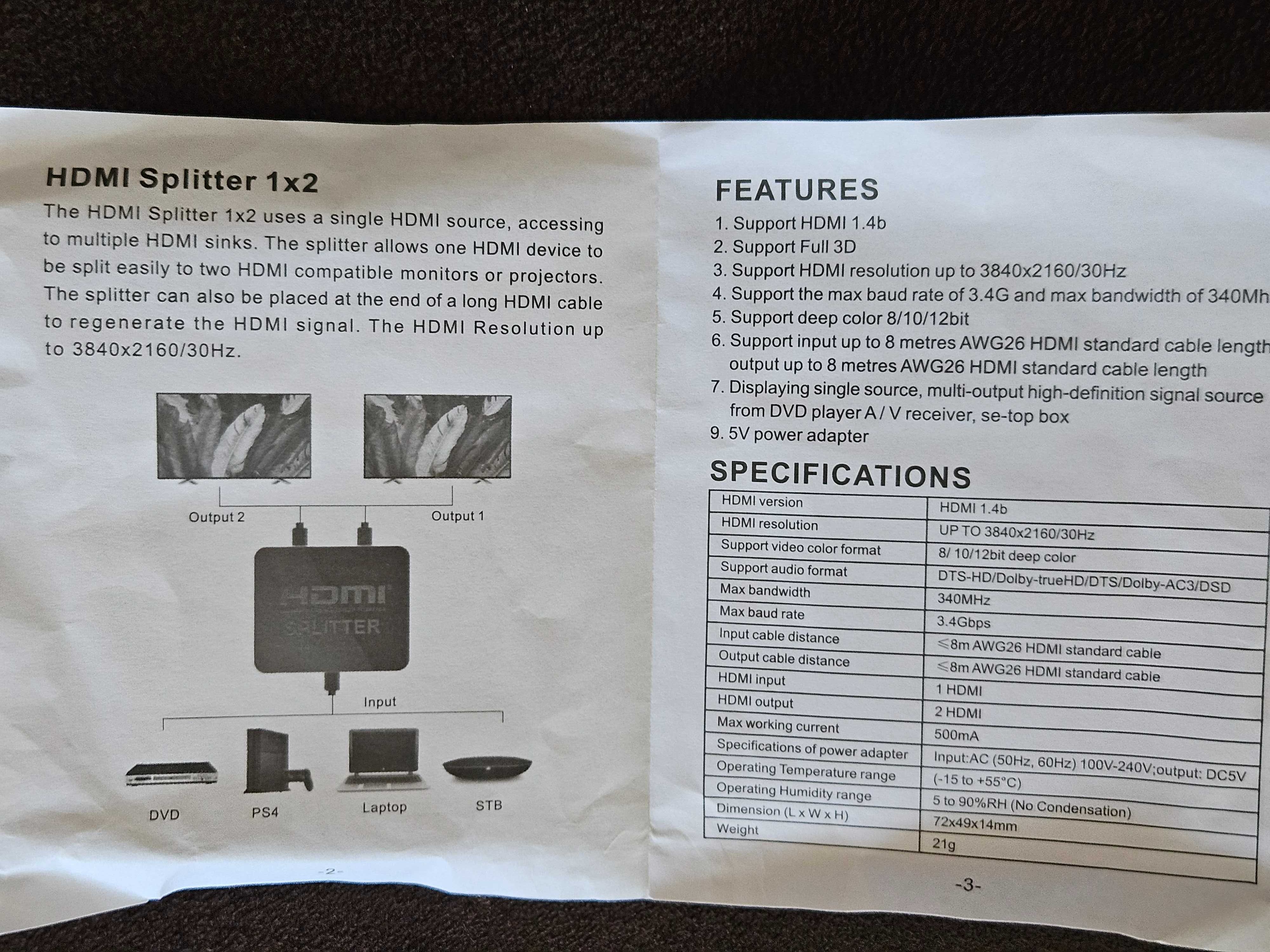 nowy splitter rozdzielacz sygnału HDMI 4k