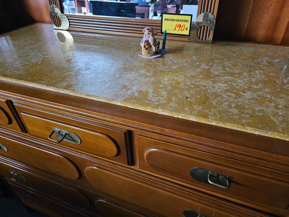 Cómoda em madeira com tampo em pedra - Muito bom estado ger