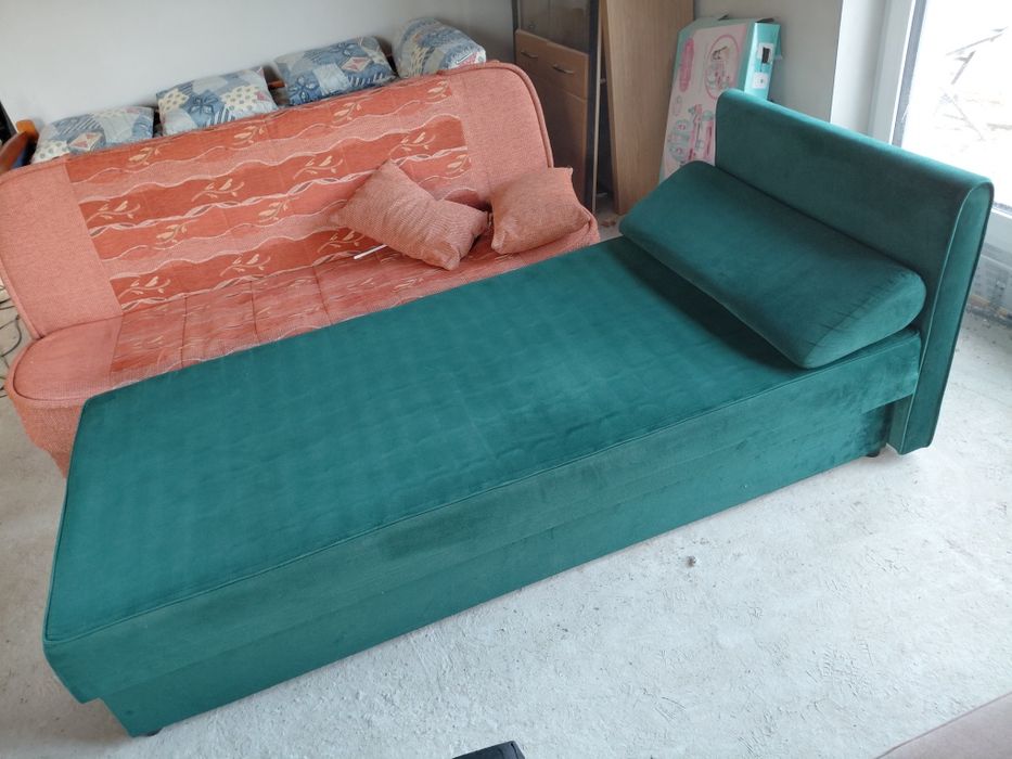 Tapczan, kanapa jednoosobowa, łóżko zielone, transport.