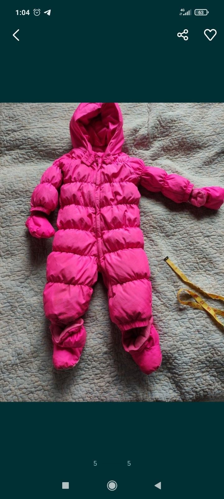 Комбінезон пуховий зимній на дівчинку рожевий теплий 1-1,5 р. 12-18 м.