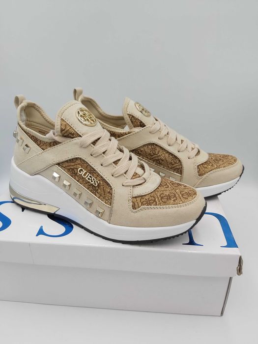 SP NOWE sneakersy GUESS sportowe beżowe monogram złote rozmiar 37