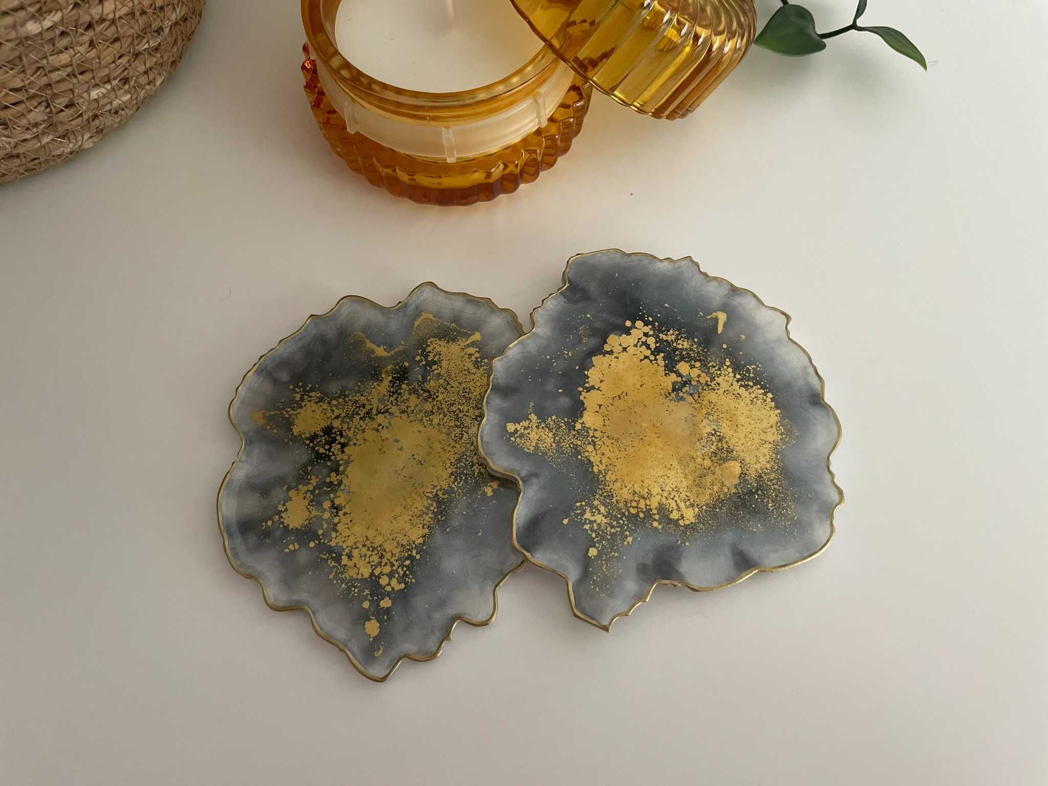 Podkładki szare złote marmur z żywicy epoksydowej dekoracyjne 2 szt