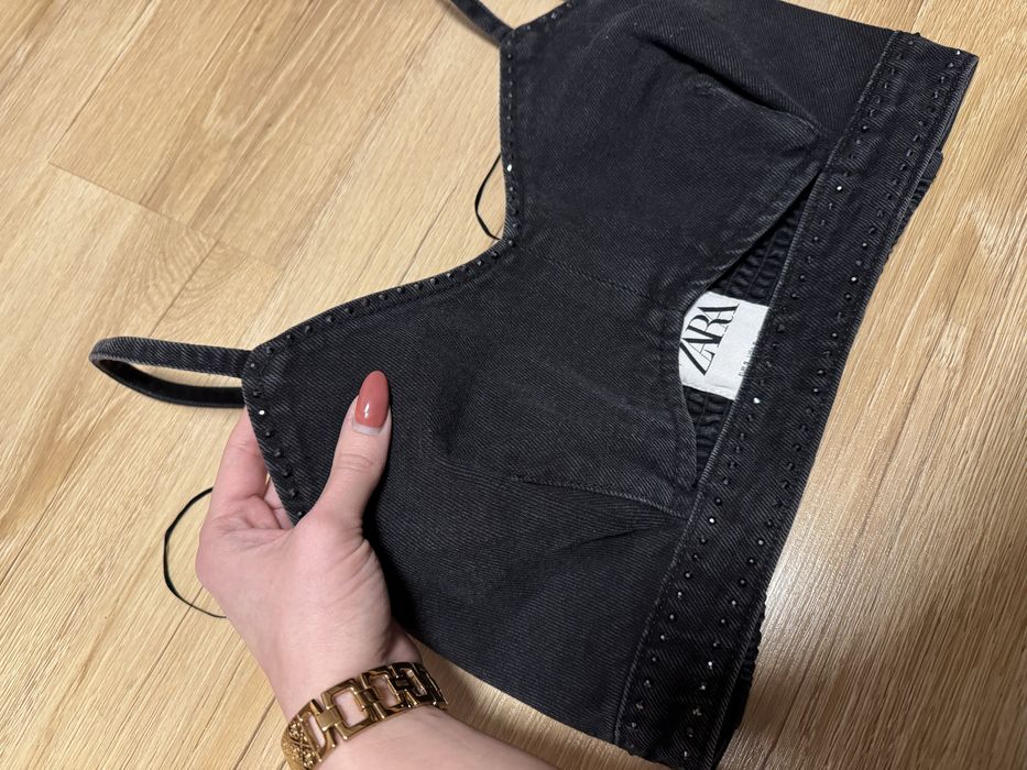 Crop top Zara jeansowy dżety szary