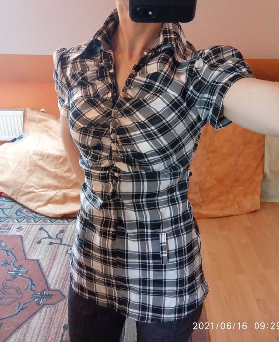 elegancka bluzka koszulka koszula damska krata r. S
