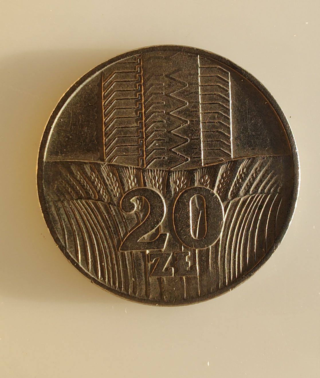 Moneta obiegowa 20 zł bez znaku mennicy 1974 Kłosy