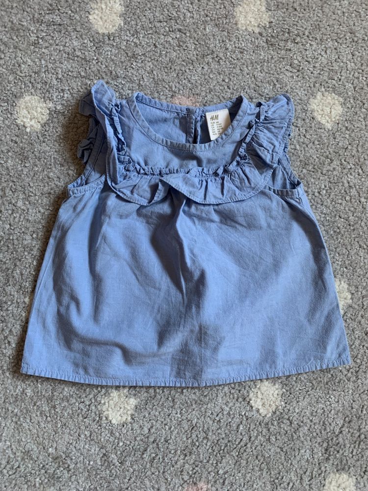 Komplet dziewczęcy, niebieska bluzeczka i legginsy w kropeczki, h&m 68
