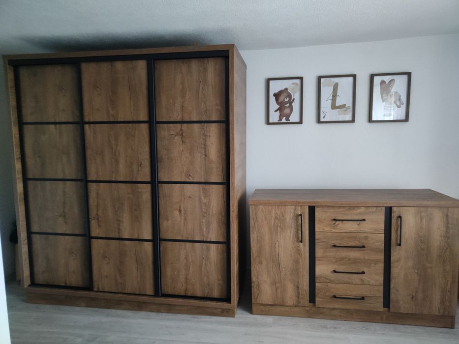 Zestaw mebli szafa i komoda dąb lefkas z czarnym