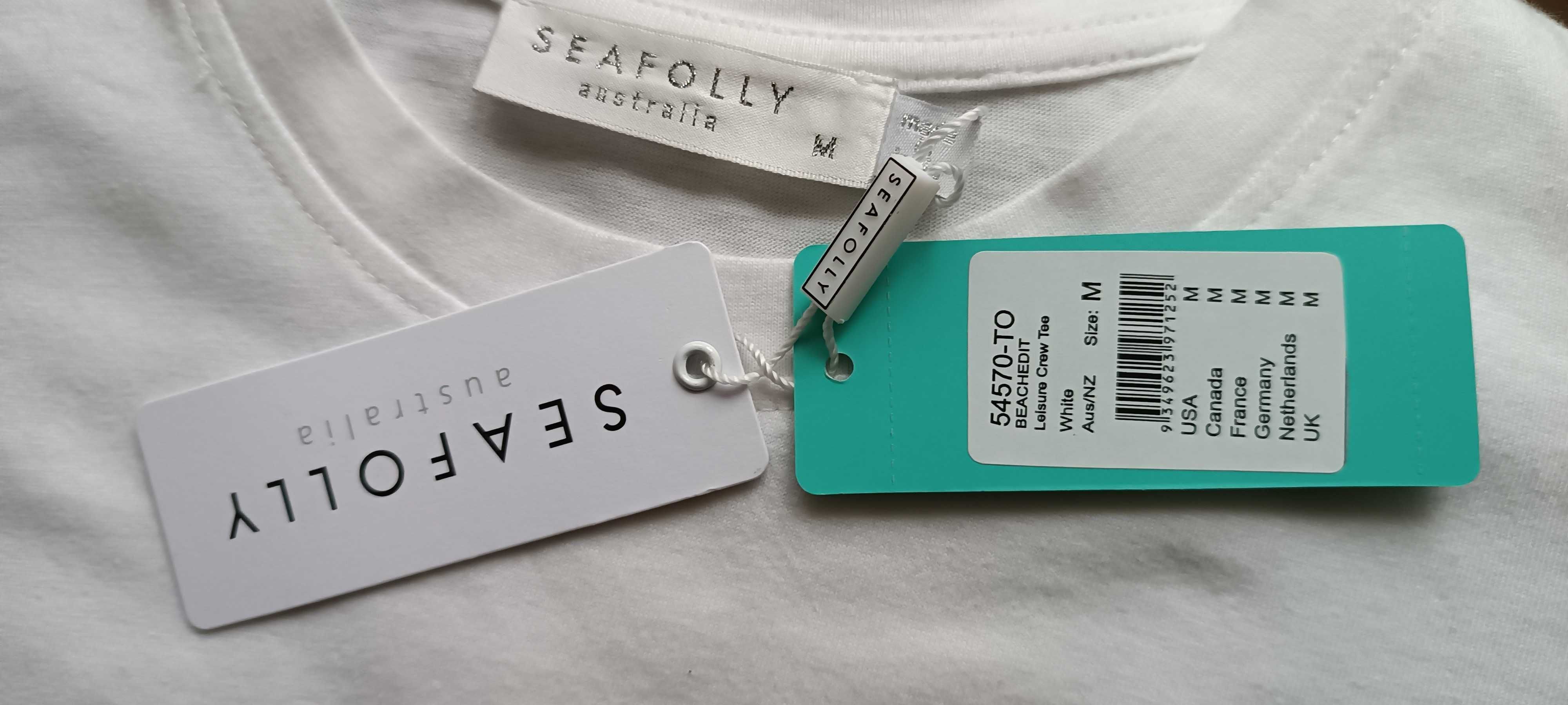 (M- Midlle) Seafolly Australia T-Shirt Leisure 54570 Biały Regular Fit