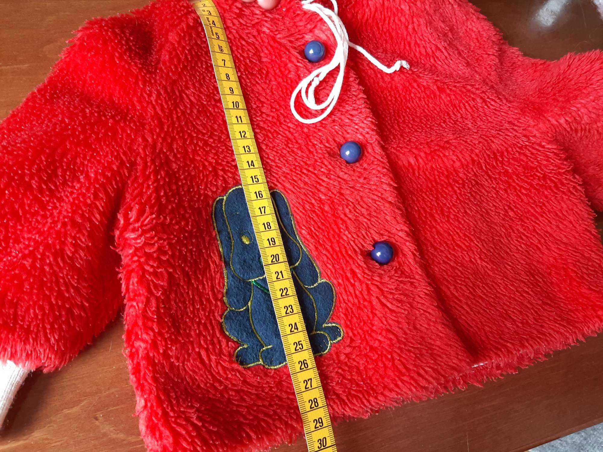 Czerwona kurtka niemowlęca futerko z kapturem nadruk pies (rozmiar 68)
