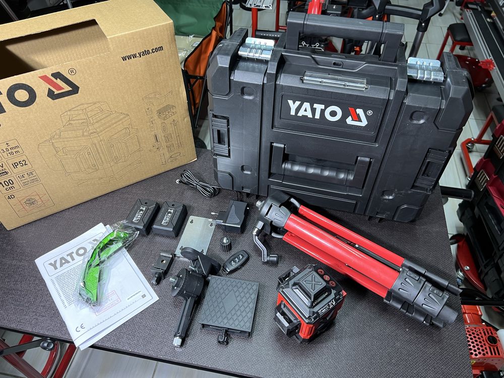 Лазерный уровень 4D YATO YT-30415 Зеленый луч + штатив
