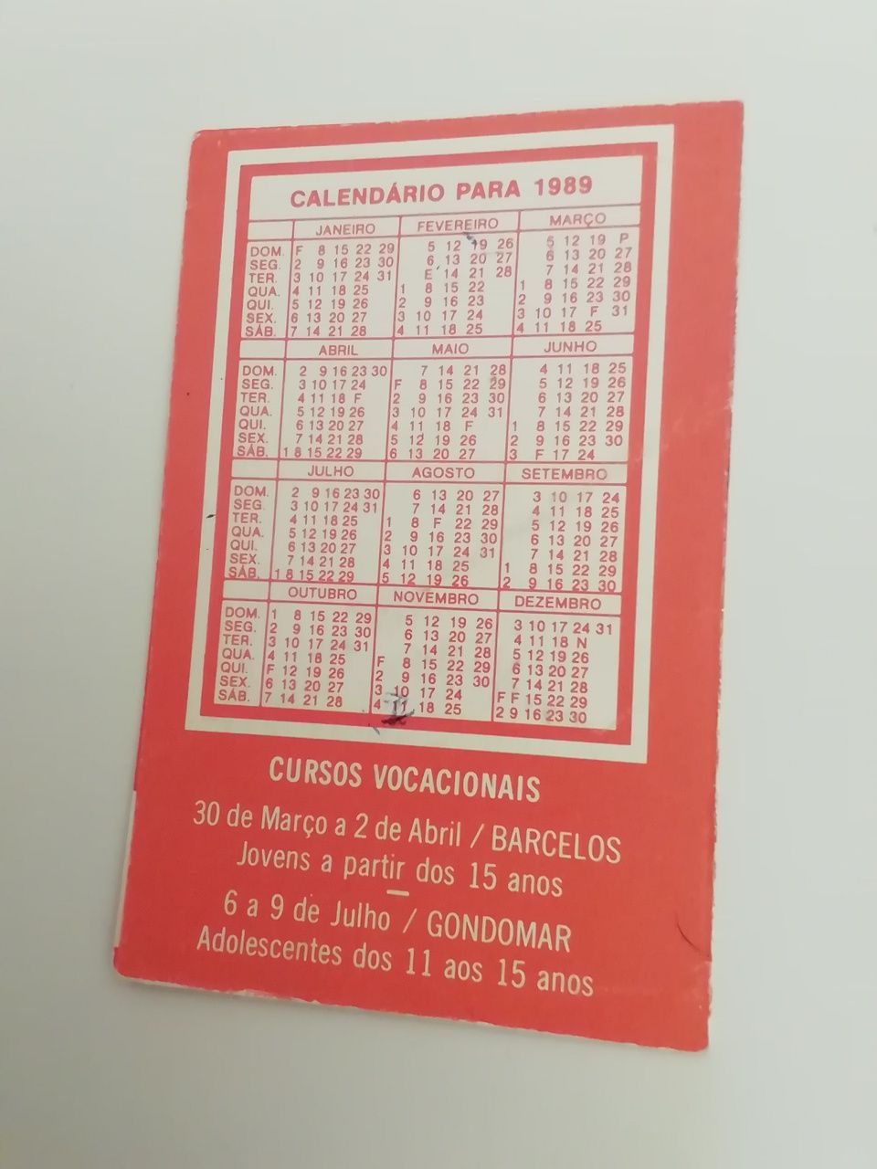 Calendário de 1989