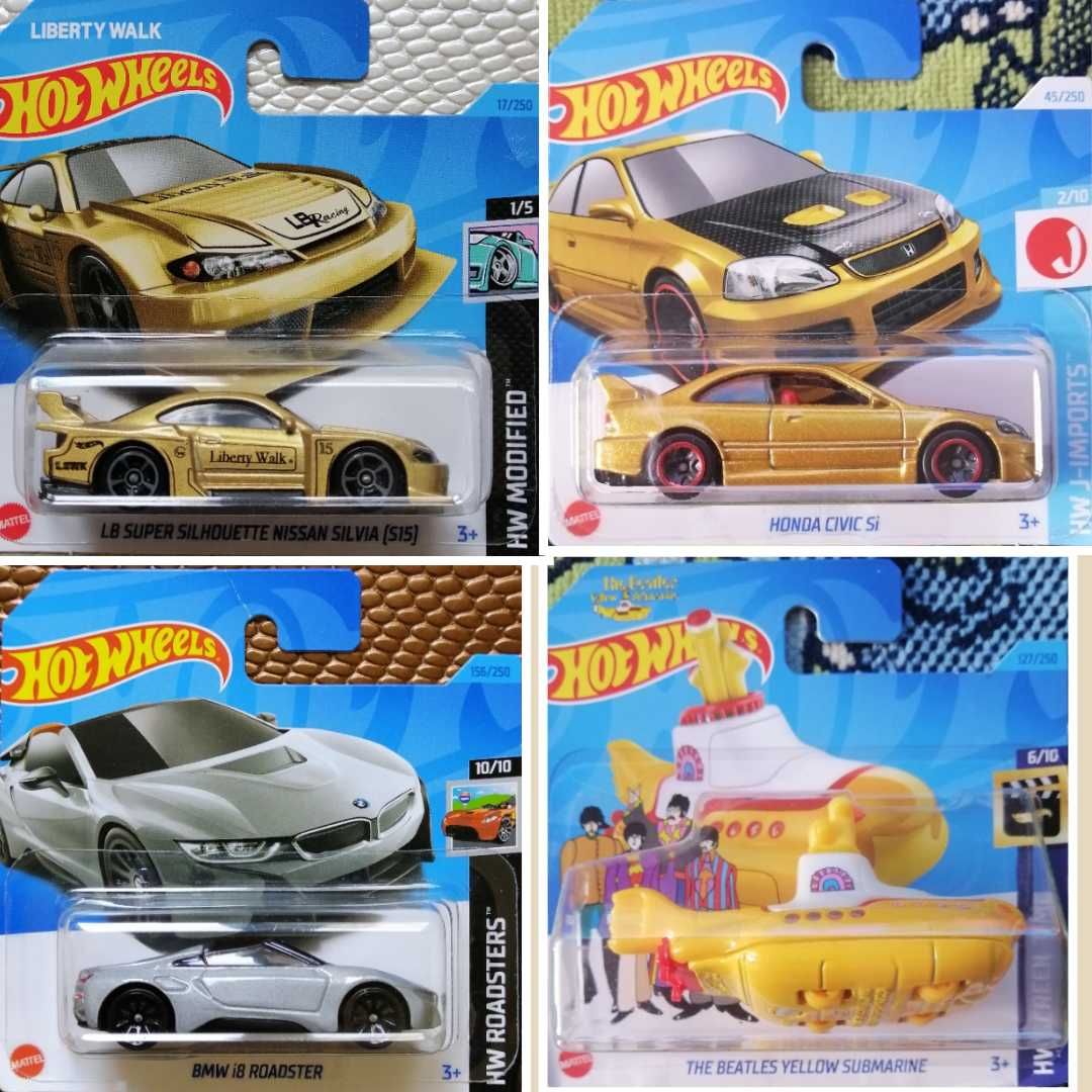 Hot wheels BMW i8, Nissan silvia, Honda Civic, Beatles, Batman