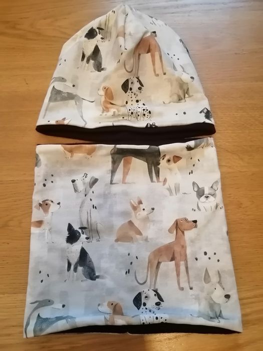 Czapka i komin 3-7 lat, dwie warstwy 100 % merino i bawełna z elastene