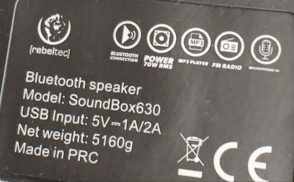 Głośnik Bluetooth REBELTEC SoundBox 630 Radio FM Czarny