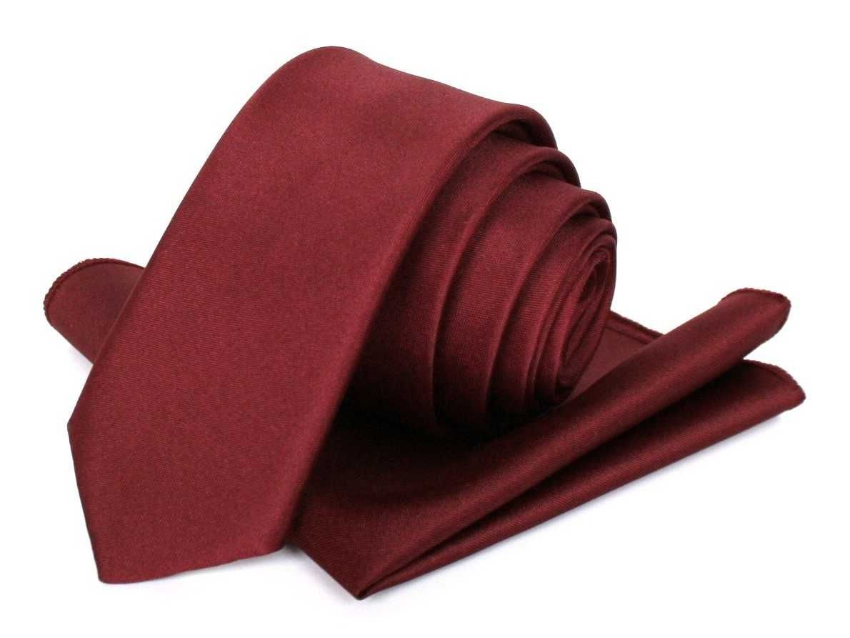 Krawat + mucha + poszetka - kolor BORDO
