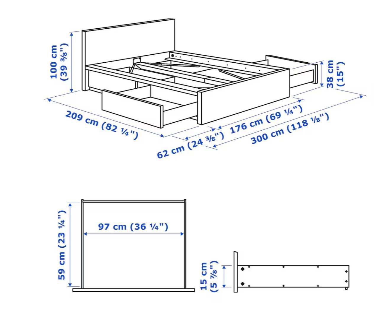 Cama casal Malm Ikea - Cor castanho, 1,60x2,00m