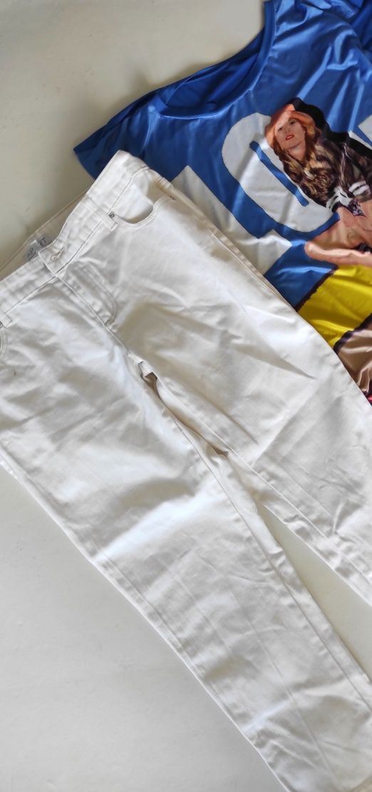 Białe Spodnie Apart +bluzka Italia L