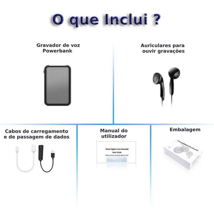 Gravador voz som bateria 11 dias longa duração disfarçado PowerBank