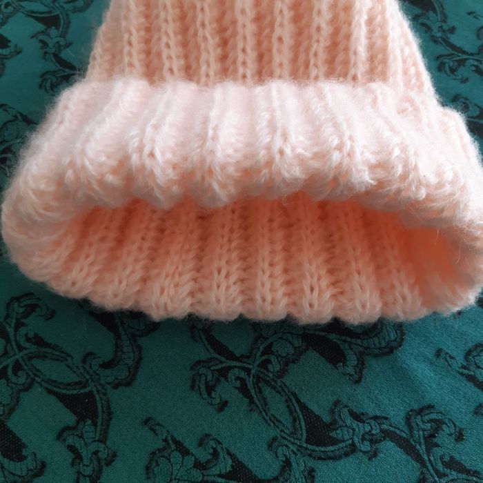 Czapka zimowa szydełkowa pudrowy róż handmade